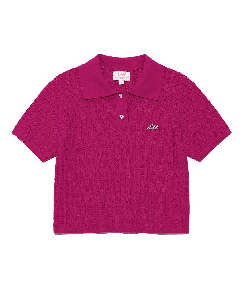 LEE Women Collared Crop Short Sleeve Knit Pink