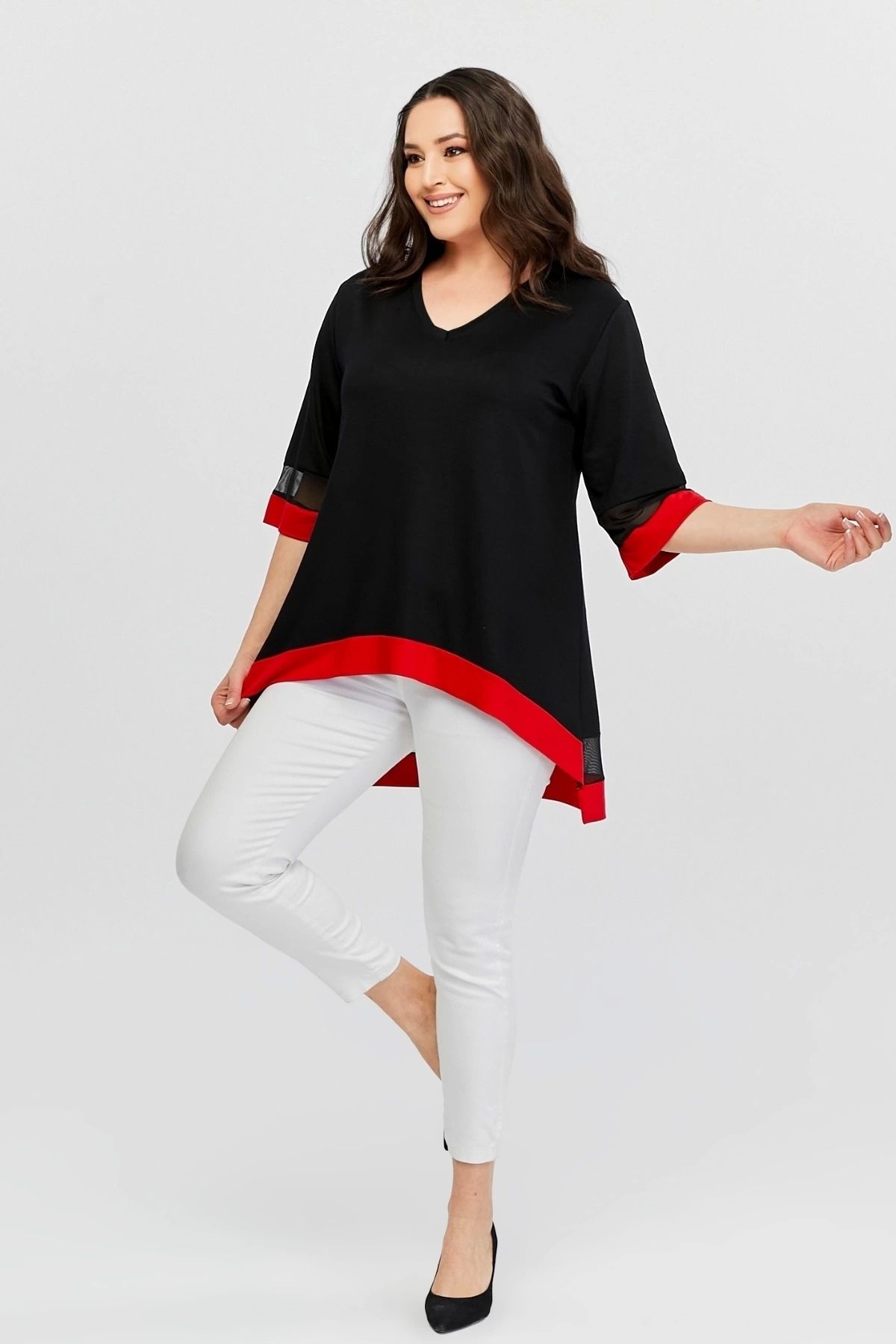 

Женская туника больших размеров Туника с асимметричными цветными полосками на юбке