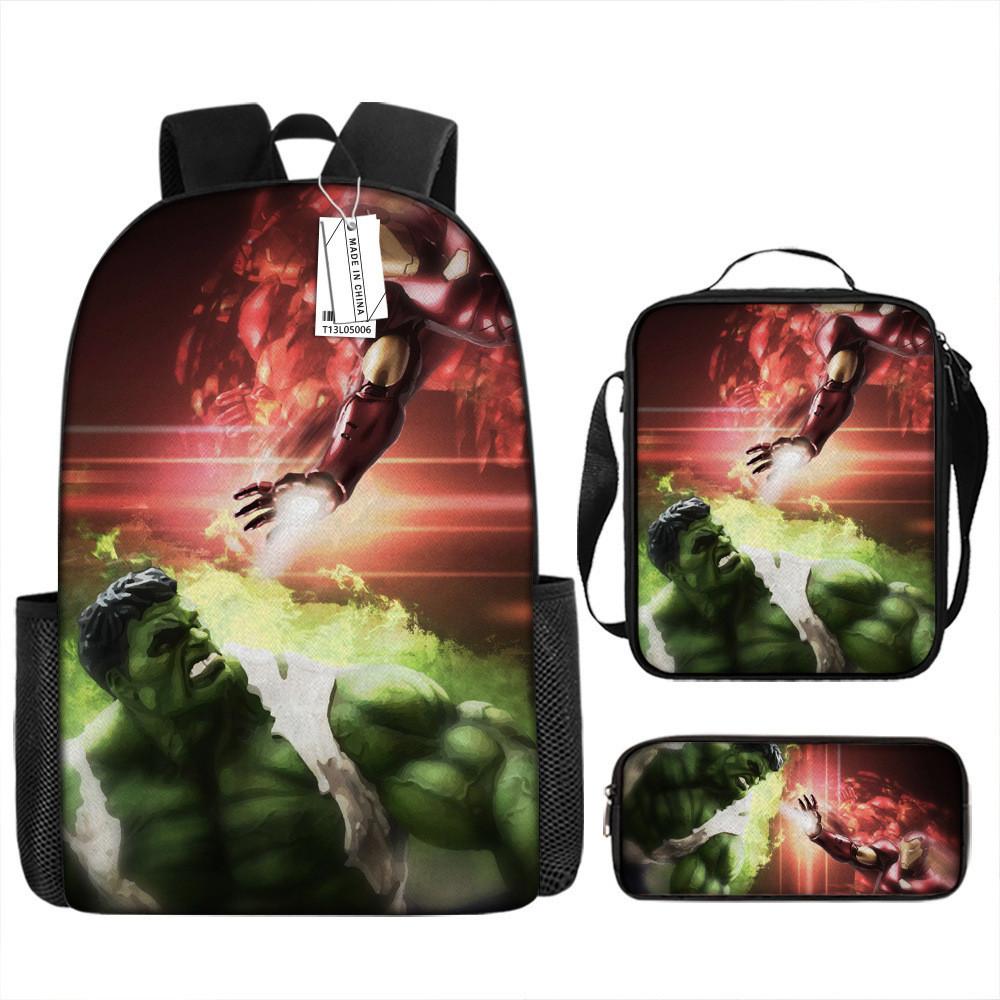 Children Backpack Three Piece Set With The Avengers Hulk Print Design For School Use