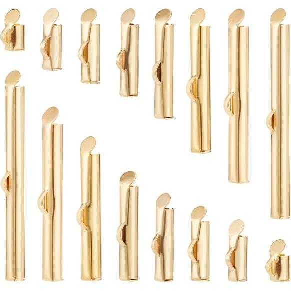 BENECREAT 56pcs 8 Sizes 18K Gold Plated Stainless Steel Slide On End Clasp Tubes Slider End Caps Clasps Slider Clasp Jewelry Accessories for Bracelet