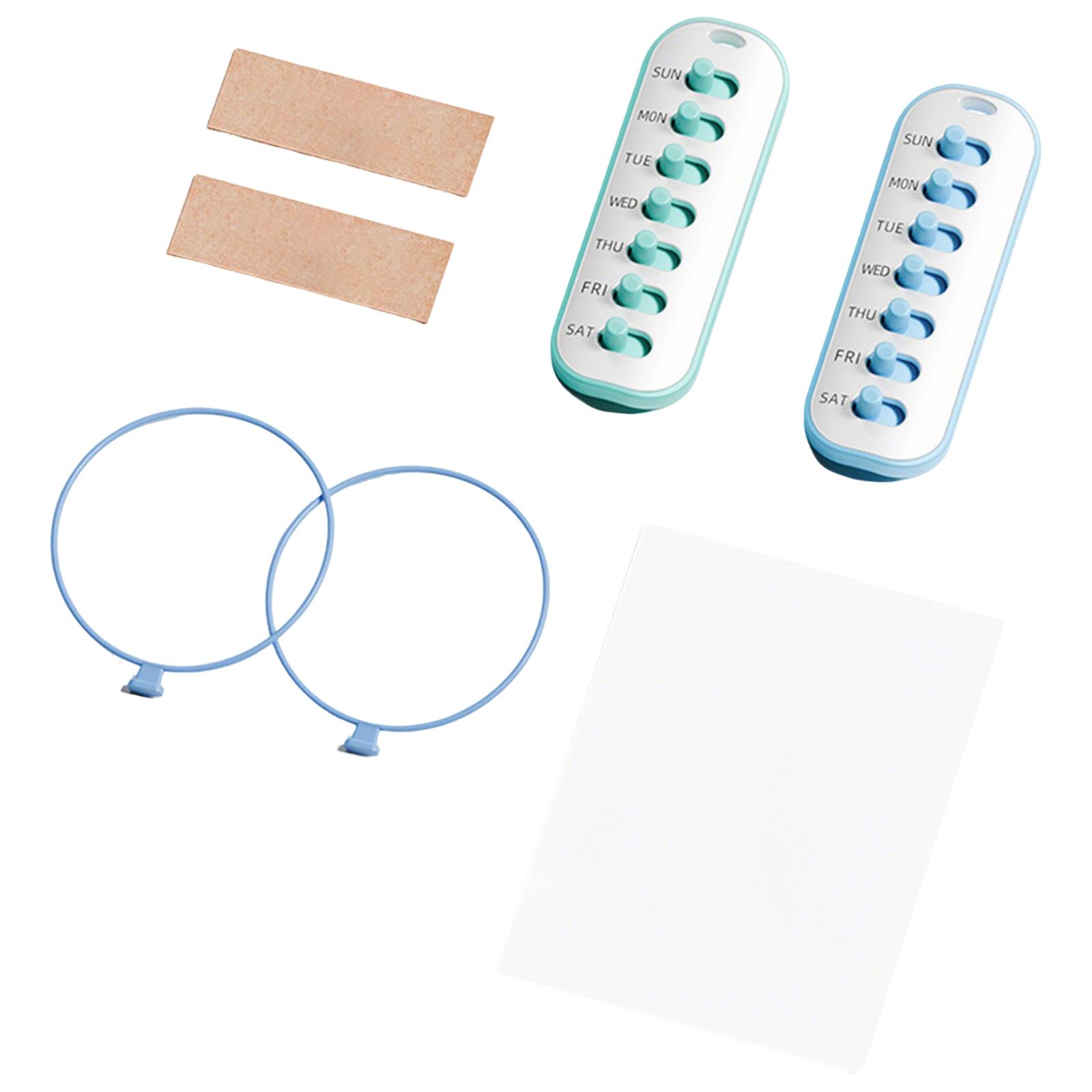 

Weekly Pill Organizer with Seven Compartments Daily Medication Reminder Box with Adhesive Strips and Elastic Bands for Easy Attachment One Size синий