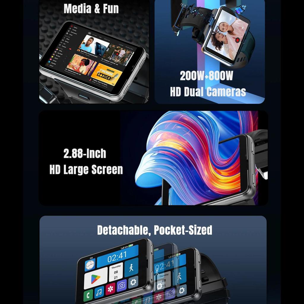 4G Android 11 Smart Watch 2.88'' Touch Screen 4GB 64GB GPS WiFi SIM Watch Phone