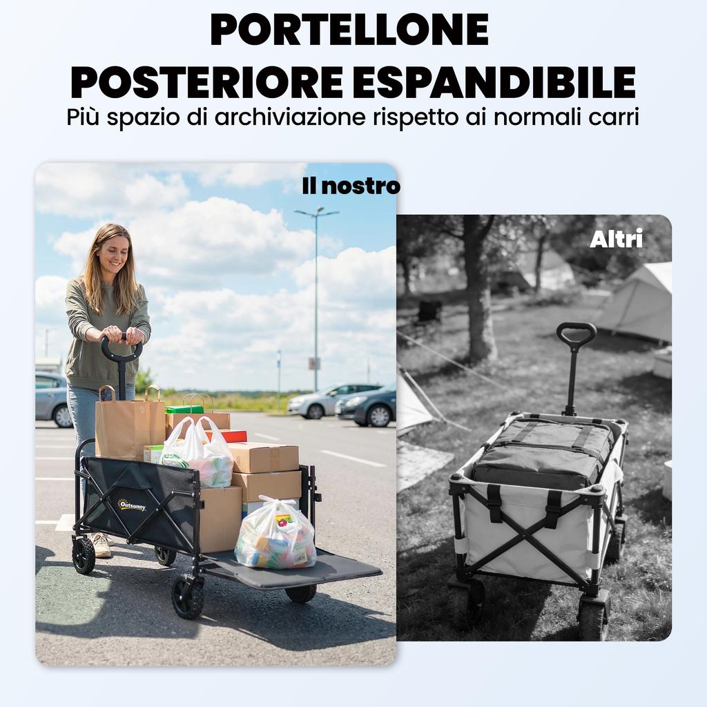 Foldable Garden Cart 72L with Adjustable Handle, in Steel and Oxford Fabric, 114x46x92 cm, Black