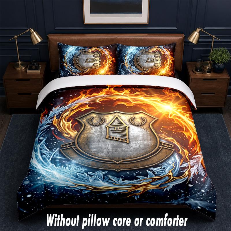 Everton Fußball Design Bett Bettwäsche Set 1 Bettbezug + 2 Kissenbezüge Weich Atmungsaktiv Haushalt Bettwäsche
