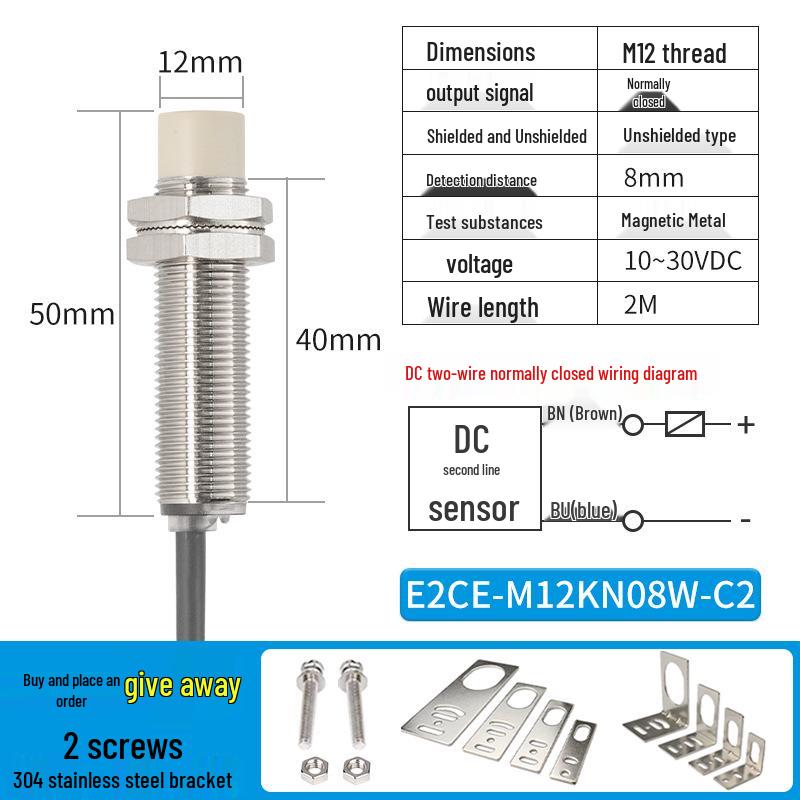 Waterproof Inductive Proximity Switch, Two-Wire, M8/M12/M18/M30, NPN NO/PNP NC