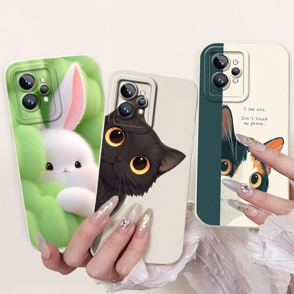 Cartoon Case For Realme GT2 Pro RMX3301 / Realme GT Neo2 GT 2 Bumper Soft Liquid Silicone Back Cover Flower Luxury Phone Shell
