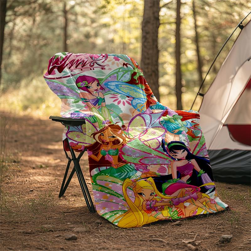 1pc W-Winx Club Theme Blanket - Digital Print, Polyester, Cozy for All Seasons, Perfect for Outdoor, and Travel