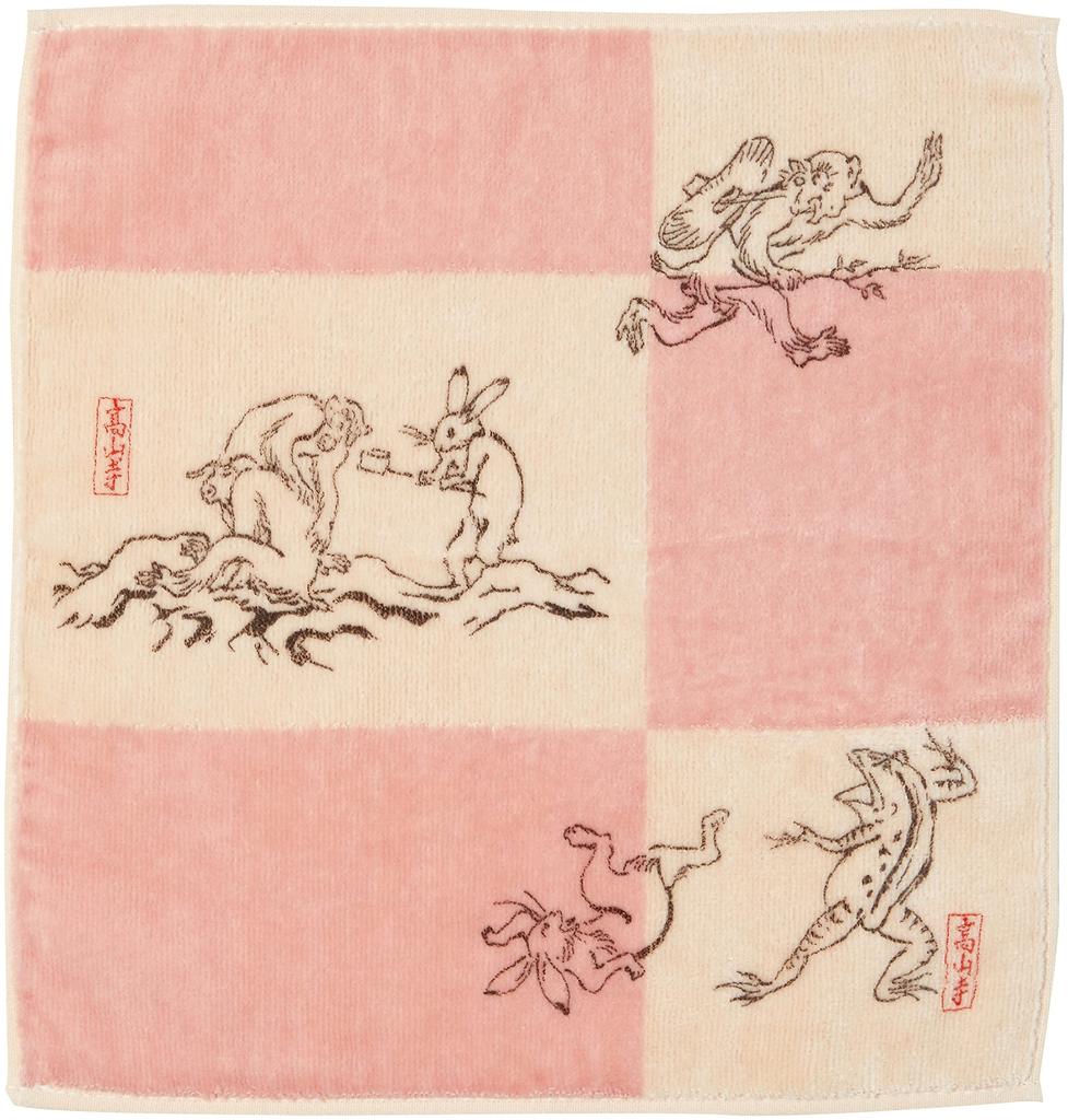 Yamamoto Jin Shoten Japanese Kyoto National Treasure Choju Jinbutsu Giga Jacquard Print A 25 x 25 cm (YamamotoJin) Goods, Accessories, Towel, Pink,