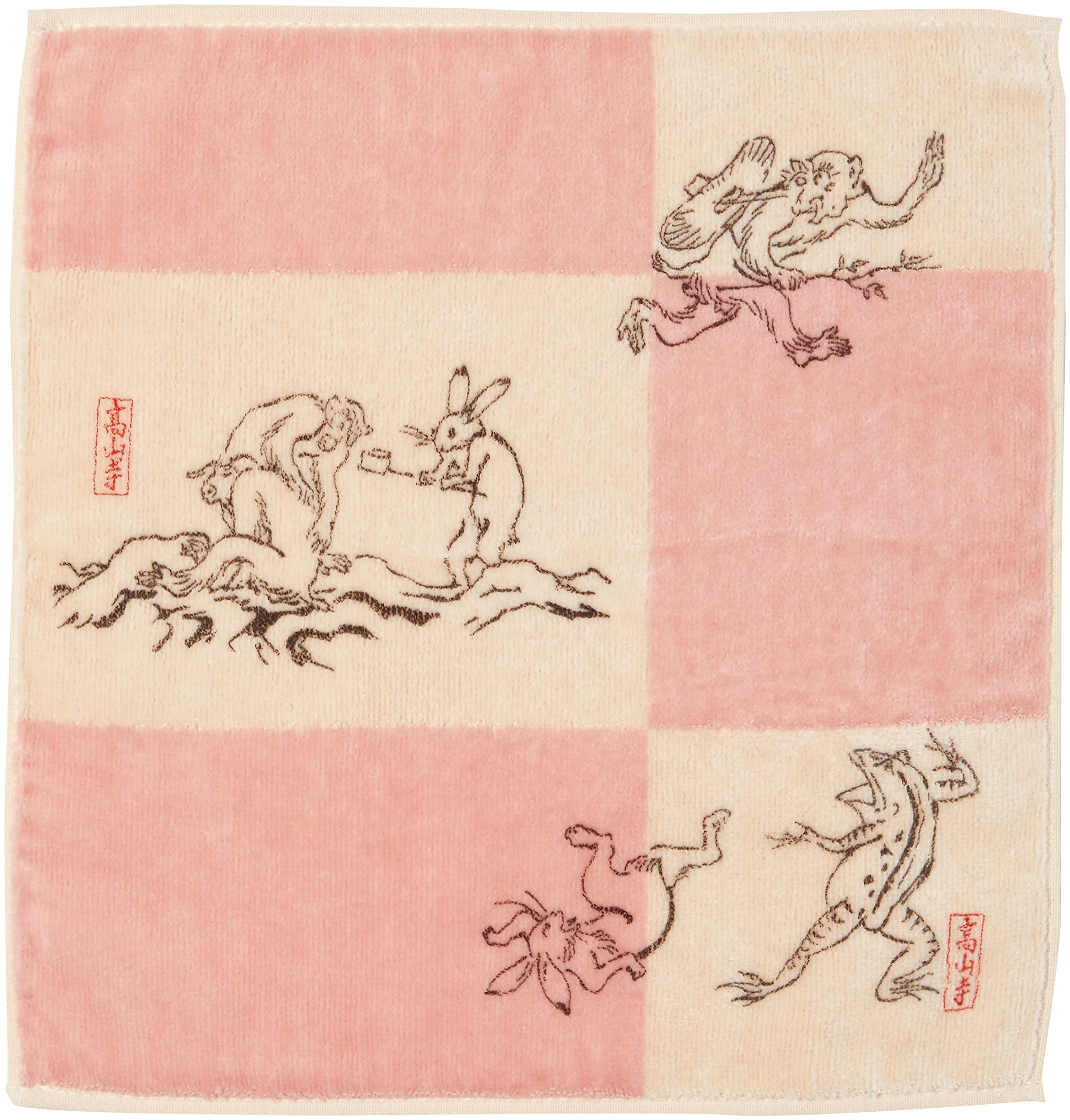 Yamamoto Jin Shoten Japanese Kyoto National Treasure Choju Jinbutsu Giga Jacquard Print A 25 x 25 cm (YamamotoJin) Goods, Accessories, Towel, Pink, розовый
