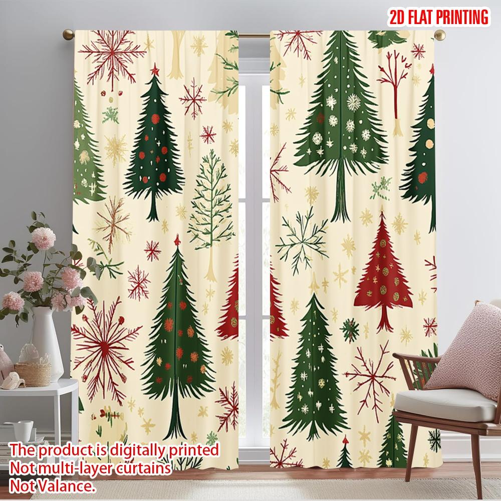 

2pcs,2D plane printing Minimalist Curtains Christmas Tree Snowflake_a (3) Polyester Fabric (without rod) Festive Use for Living 52.50×116.00 CM 2pcs