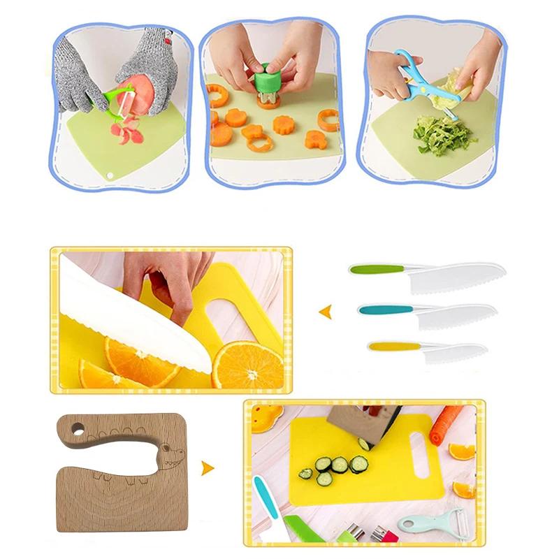 Kids' Cooking Set Safe Kitchen Knives Cookie and Crinkle Cutters for Cooking Early Learning Kitchen Tools Fruits Vegetables Tool
