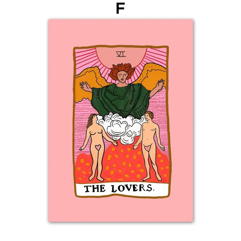 Retro Lover Tarot Card Wall Art Canvas Painting Vintage Posters And Prints 70s Wall Pictures For Living Room Home Decoration