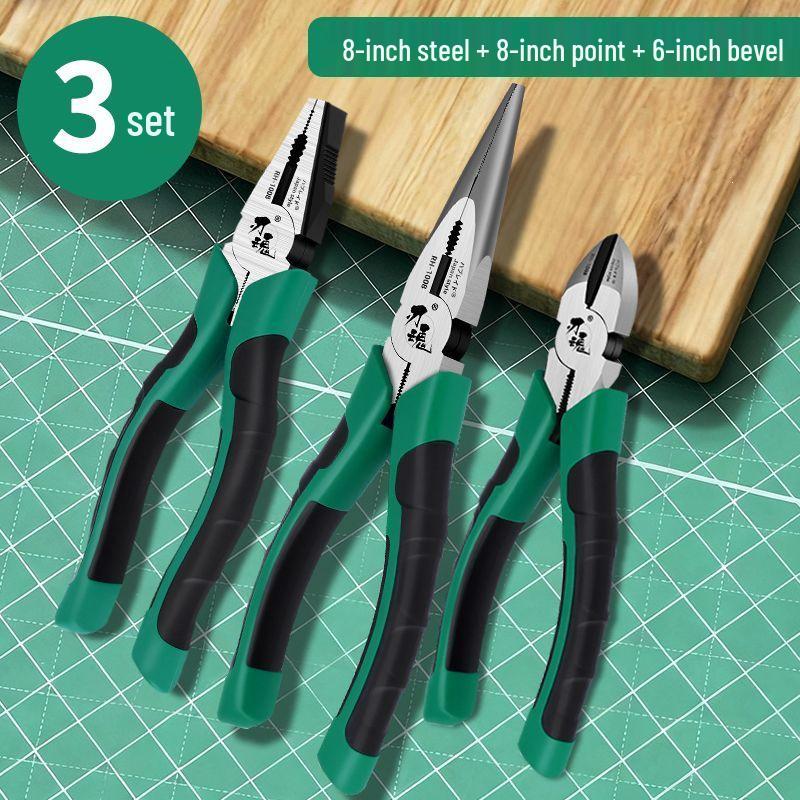 Three-Piece Industrial Grade Japanese Steel Pliers Set: Wire, Needle-Nose, and Diagonal Pliers for Electricians