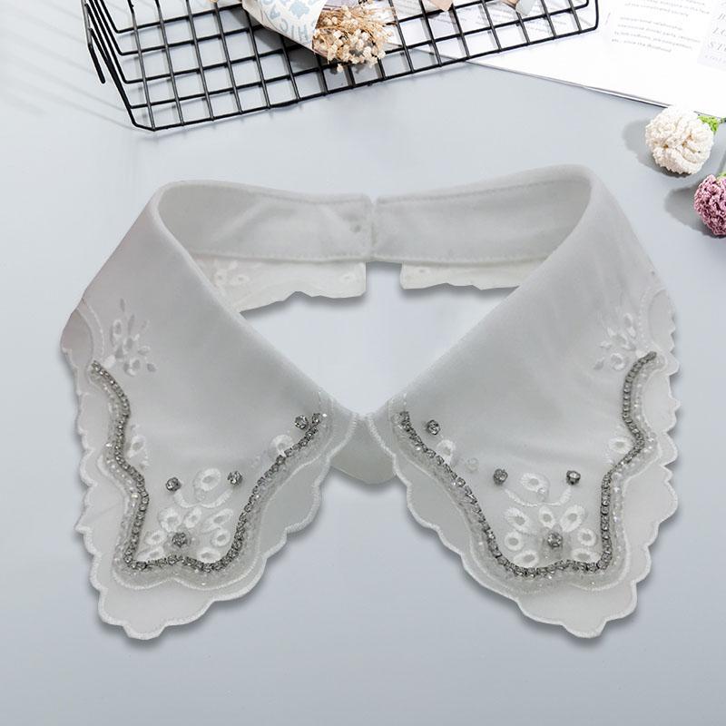 Pearl Fake Collar Shirt Women Detachable Collar Neckline Women False Collar Tie White Lapel Faux Col Women Clothes Accessories