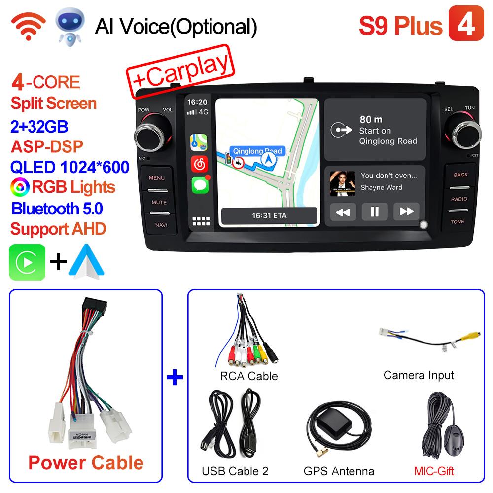 2din Android 12 Wireless CarPlay Android Auto Car Radio Multimedia GPS for Toyota Corolla E120 2003-2006 BYD F3 Stereo 4G