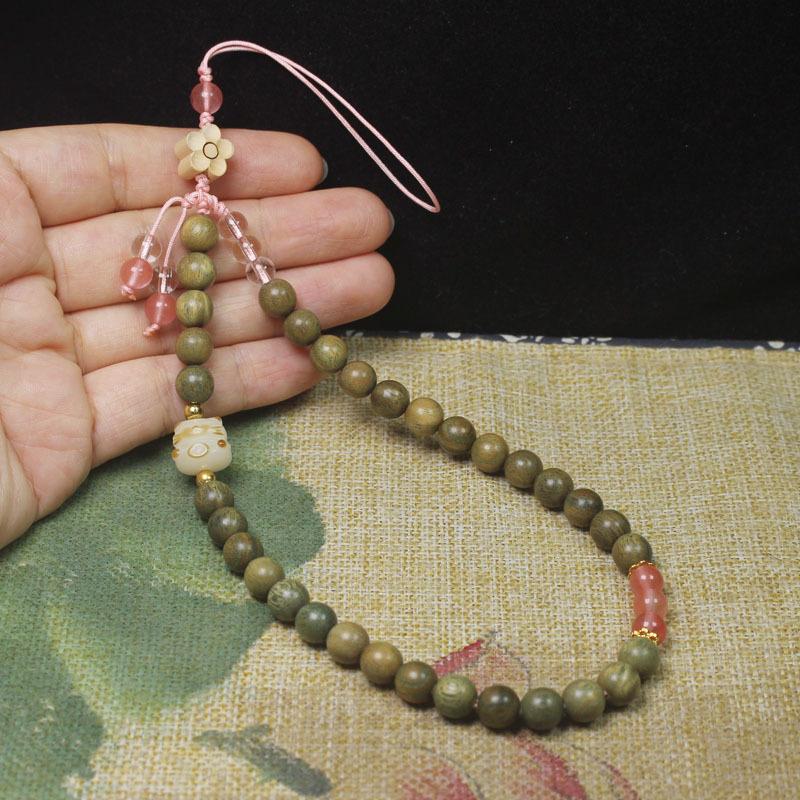 Green Sandalwood 8mm Phone Charm Bodhi Cat Literary Bag Hanging Ornament Creative Jewelry