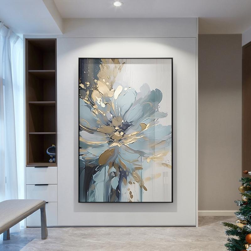 Luxus-Gemälde für Wohnzimmer Wanddekoration Abstraktes blaues Blumenmuster Leinwanddruck Wandbilder Schlafzimmer Eingang Modernes Wandbild
