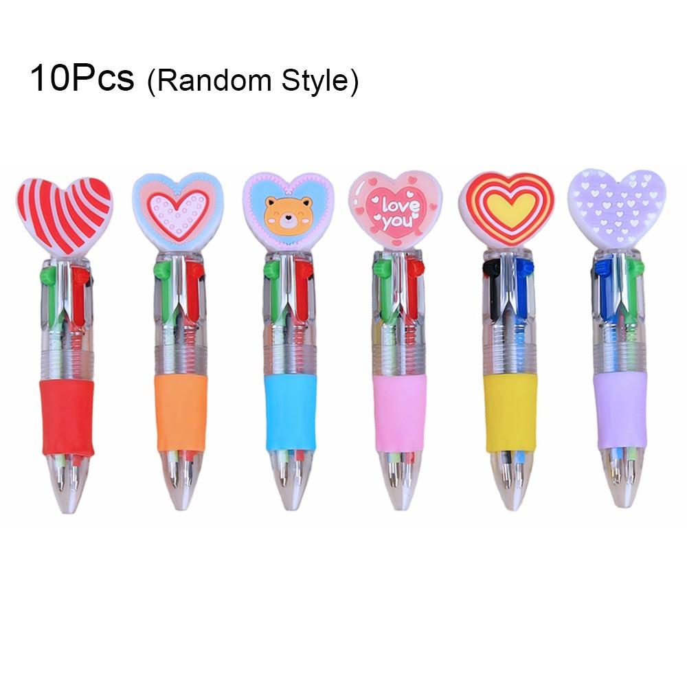

10Pcs Press Type Press Multicolor Pen Heart Shaped Colorful Ink Gel Pen Note Taking 10Pcs Random