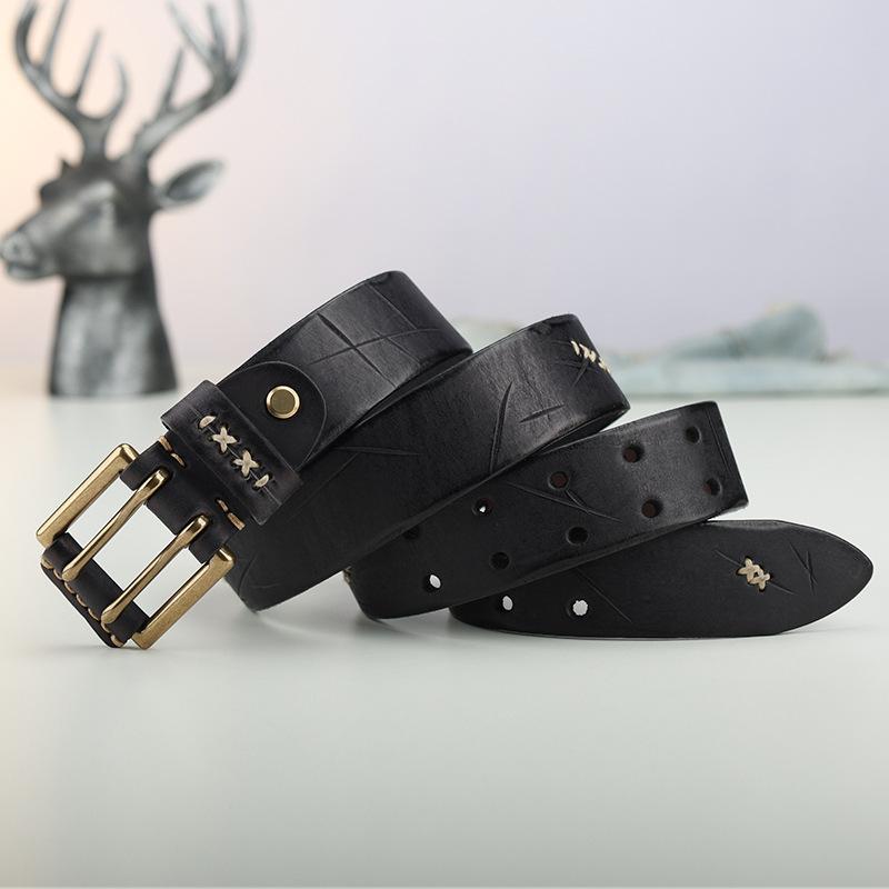 Retro Trend Personality Belt Men'S Genuine Leather Handmade First Layer Cowhide Men'S Jeans Belt Casual Jeans