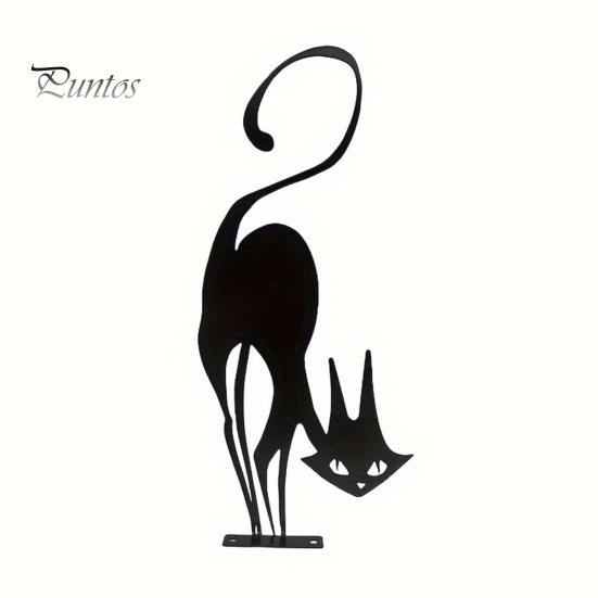 Weather Resistant Garden Decor Black Cat Fence Topper Decoration, Rusty Metal Sign for Halloween, Patio Retro Animal Shape Ornament Outdoor Yard Lawn