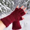1Pair Cute Writing Warm Gloves Student Anti Pilling Fashion Coral Fleece Minimalist Touchscreen Gloves Gift Winter