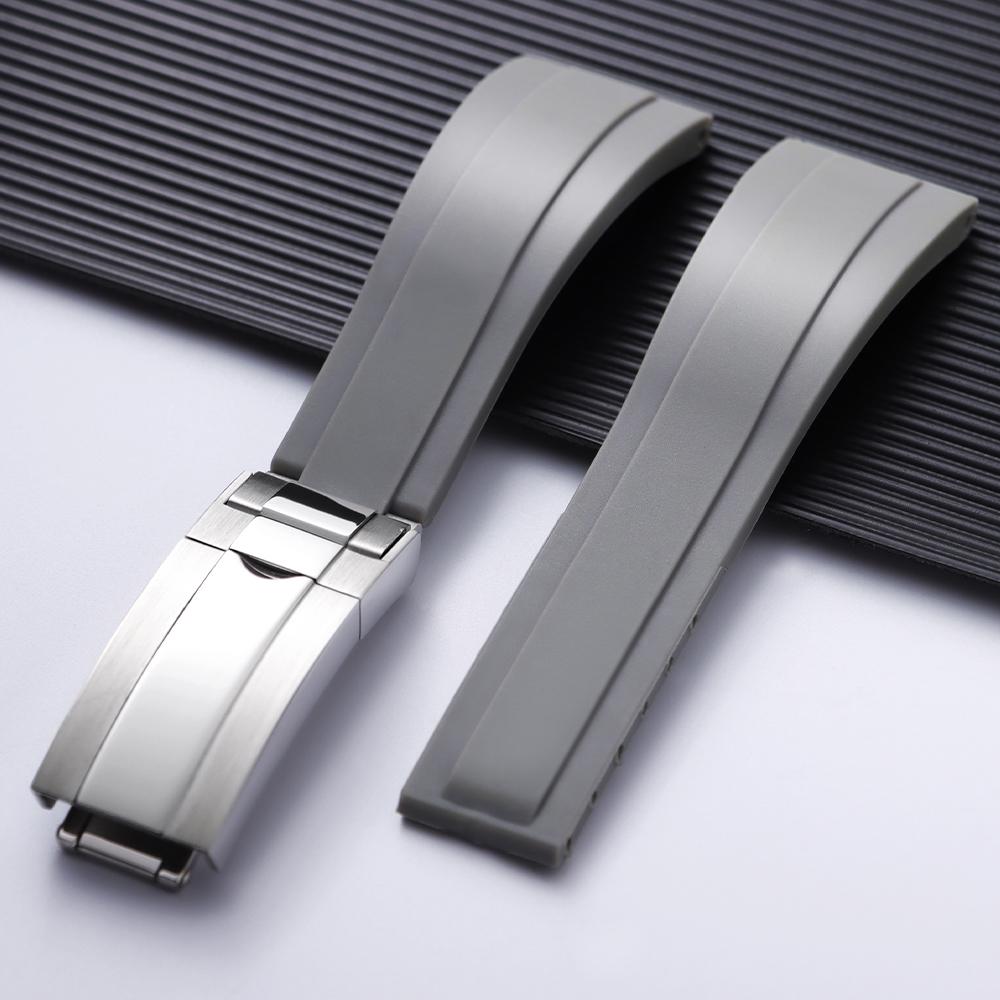 20mm Silicone Watch Band Rubber Watch Strap for Rolex Water Ghost Series Wrist Band Waterproof Fold Buckle Men Sport Bracelet