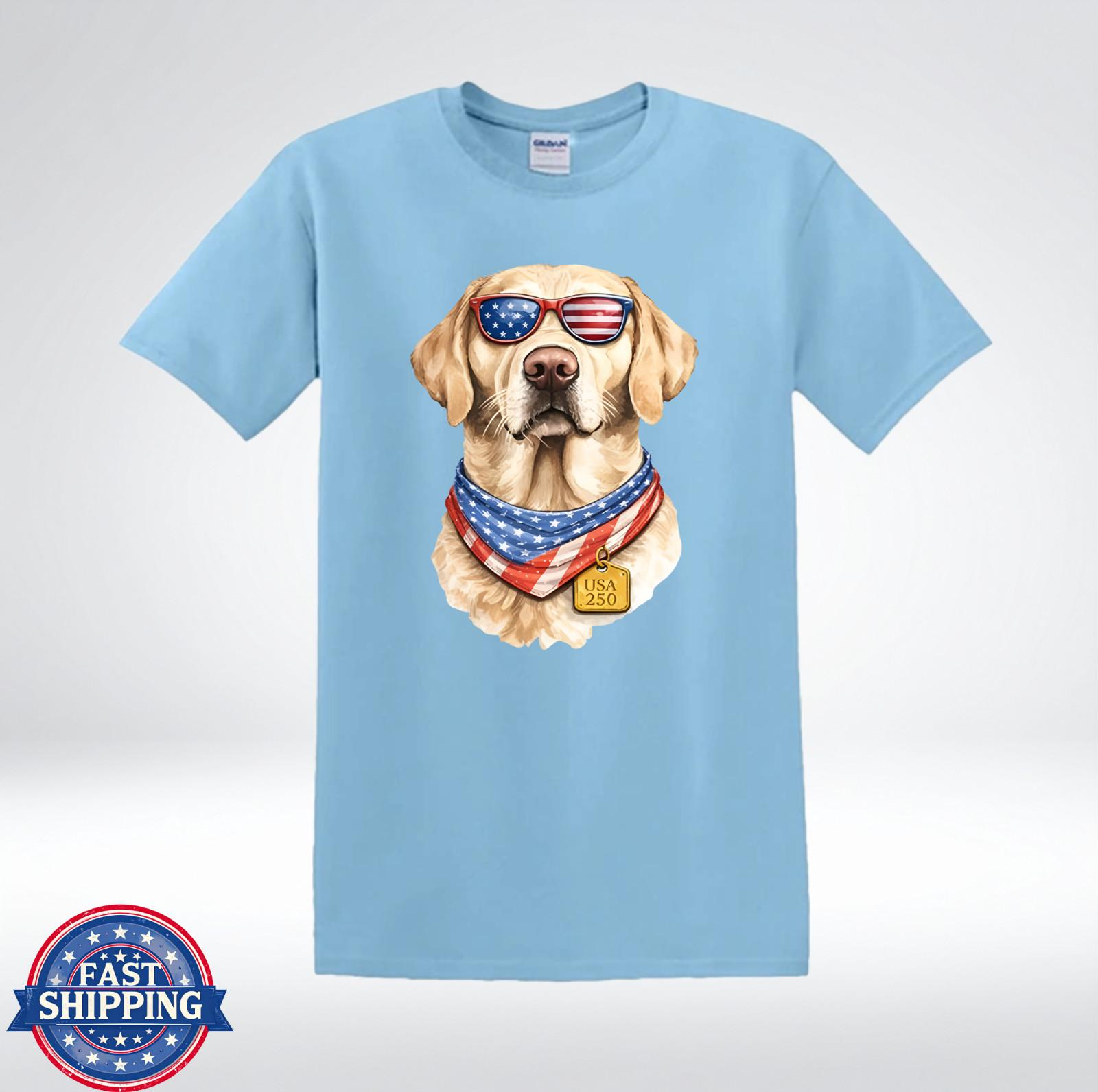 Funny Labrador USA Flag Sunglasses Fourth Of July T-Shirt XXL