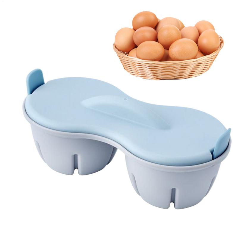 Egg Boiler for Microwave 2-Cavity Breakfast Cooker Nonstick Poached Egg Maker with Lid Heat Resistant Kitchen Gadget