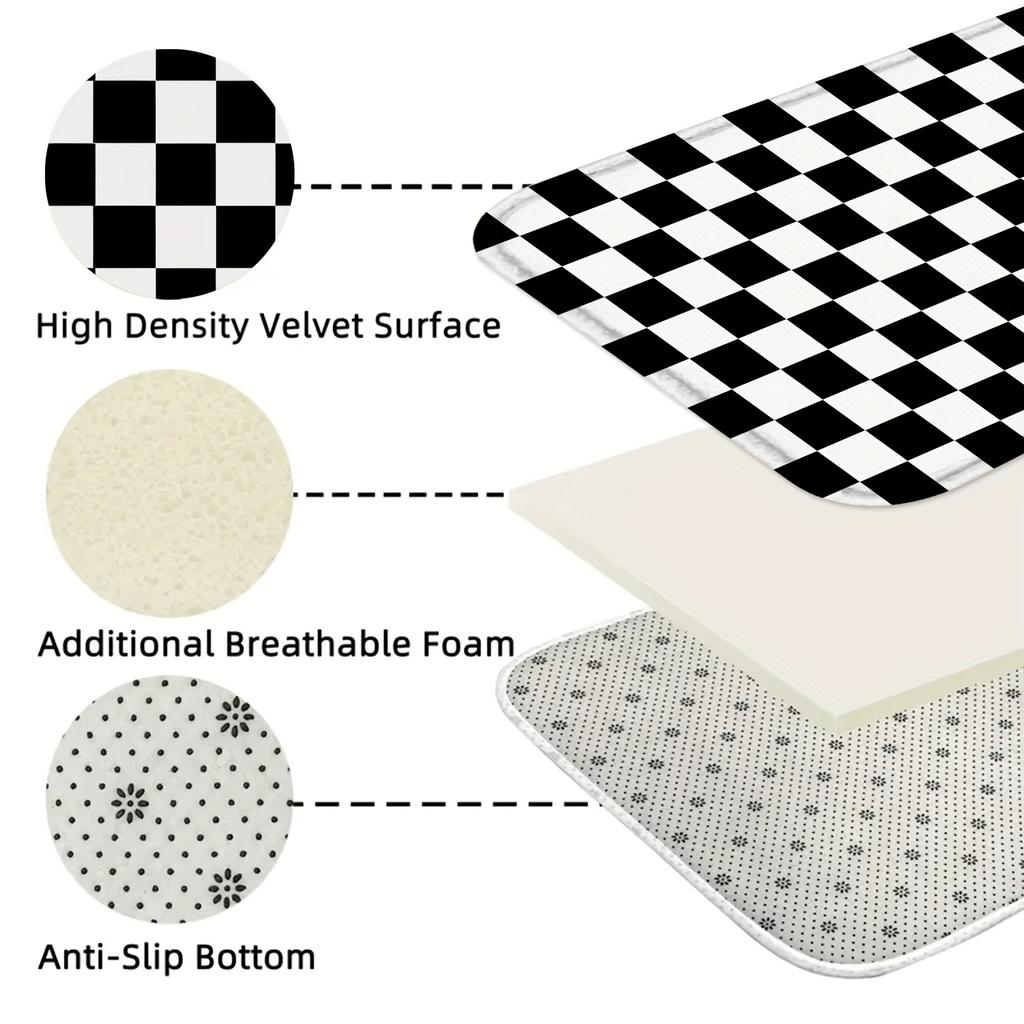 Black White Check Kitchen Mat Home Decor Non-slip Hallway Balcony Rugs Laundry Rooms Entrance Door Mat Bathroom Foot Pad