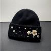 New Cute Flower Rabbit Wool Knitted Hat Autumn and Winter Thickened Warm Plush Fashionable Wool Hat Women Showing Their Face Cold Hat
