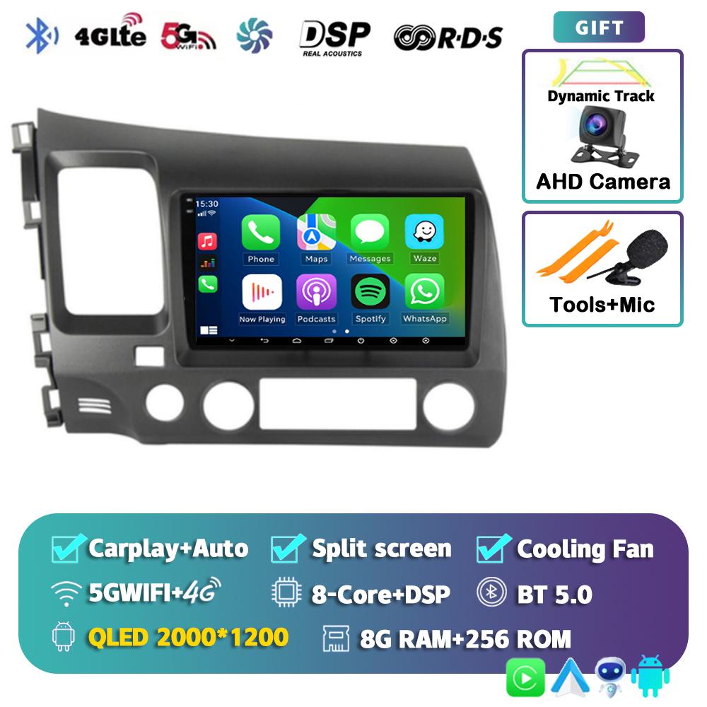 Android 14 Carplay WIFI+4G Car Radio For Honda Civic 8 2005-2012 Multimedia Video Player Navigation GPS Audio Stereo 2 Din DVD