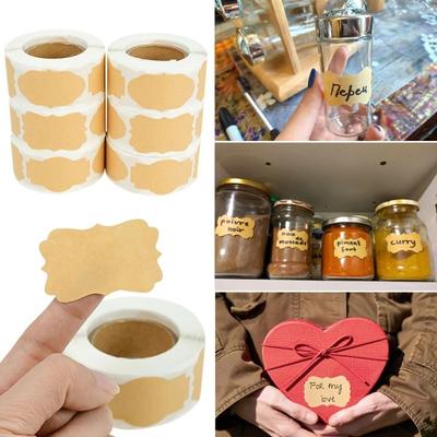 300Pcs/Roll DIY Kraft Paper Stickers Self-adhesive Baking Sticker Multifunctional Sealing Jar Tag