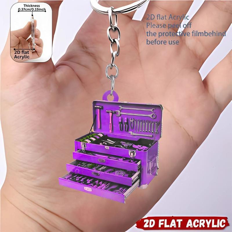 6Pcs 2D Flat Toolbox Theme Acrylic Keychain Charm Mini Bag Pendant Novelty Gifts For Adults Home Decoration