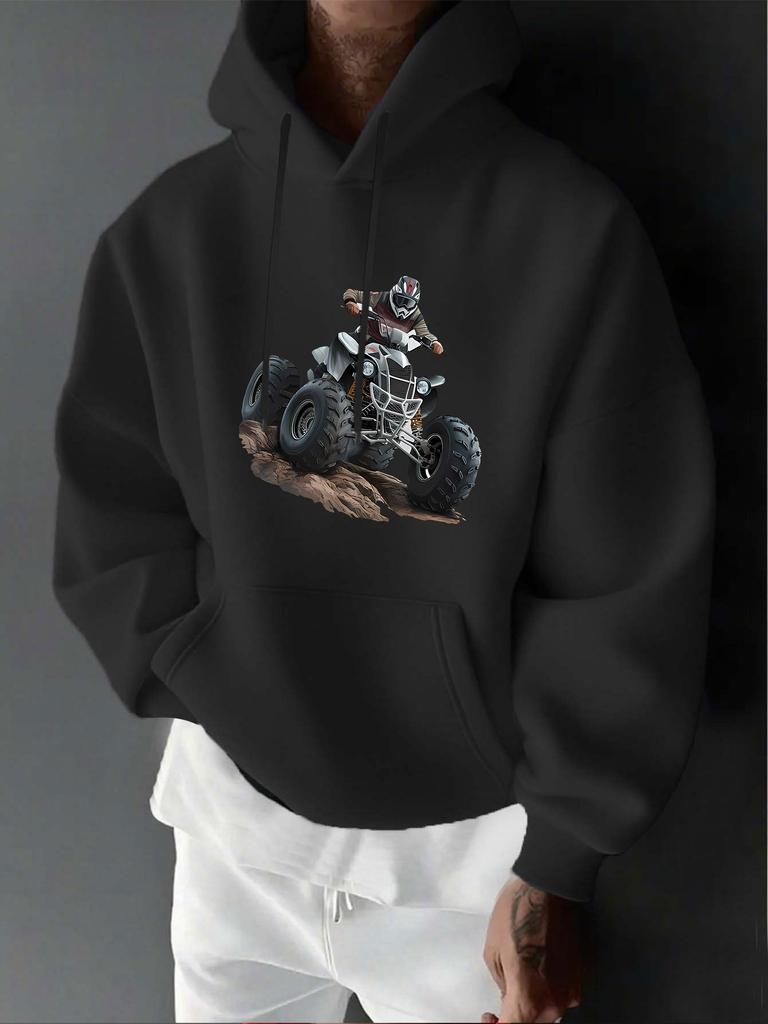 Four-Wheel ATV Mountain Motorcycle Off-Road Dynamic Personality Print Casual Sports Outdoor Unisex Long-Sleeve Hoodie Sweatshirt Unisex Outerwear for