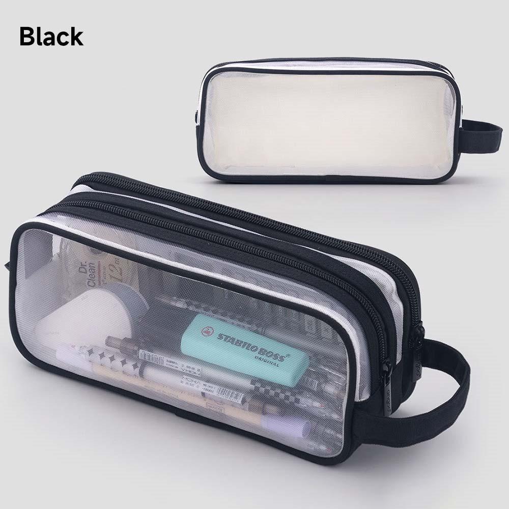 

Большой сетчатый пенал с 2 отделениями, сумка для ручек, прозрачный многофункциональный пенал, прозрачная косметичка для детей