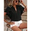 Double Layered Ruffled Blouse Female Fashion V-Neck Short Sleeved Summer Office Lady Party T-Shirt