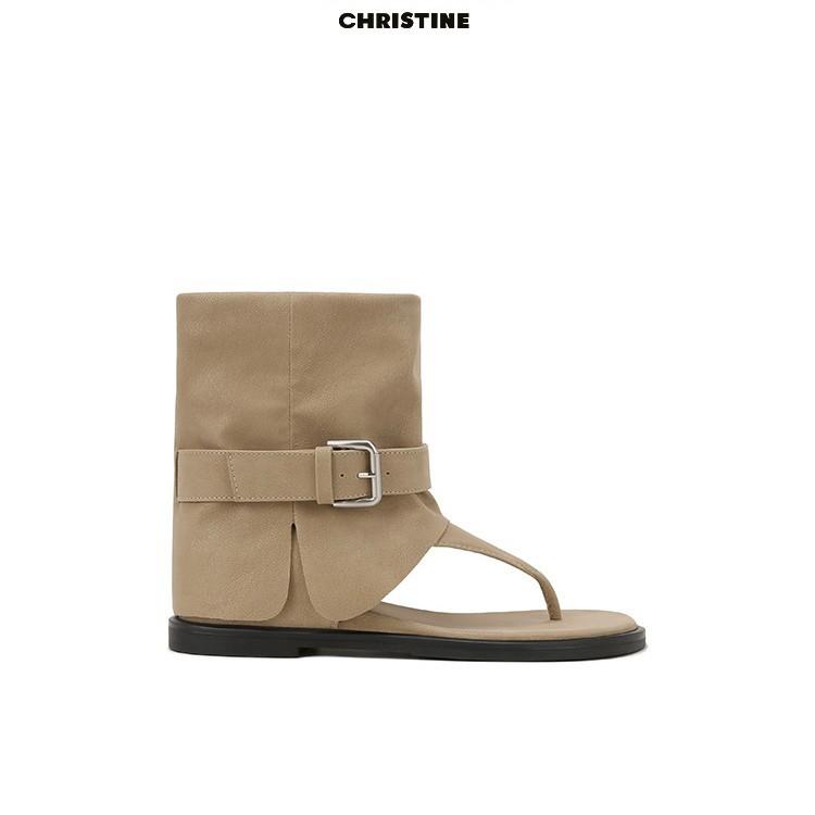 Su Yinyin Has the Same Retro Round Head Versatile Buckle with Toes, Western Cool Boots, Female Fashionable Spice Girl Style Flat-bottomed Short Boots.