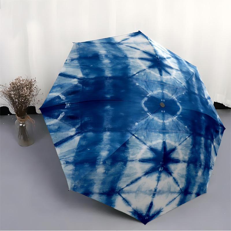 1pc Tie-Dye Pattern Automatic Open/Close Umbrella with One-Touch Button, Compact Folding Canopy, Sturdy 8-Rib Windproof Design -117