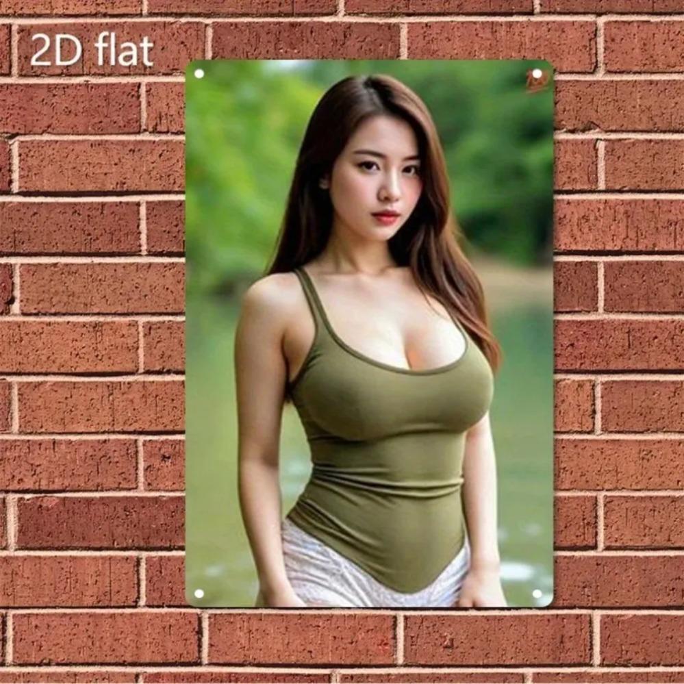 

VINME Metal Wall Art Female Face Portrait 2D Flat Iron Wall Decor for Bedroom Bar Cafe 20x30cm