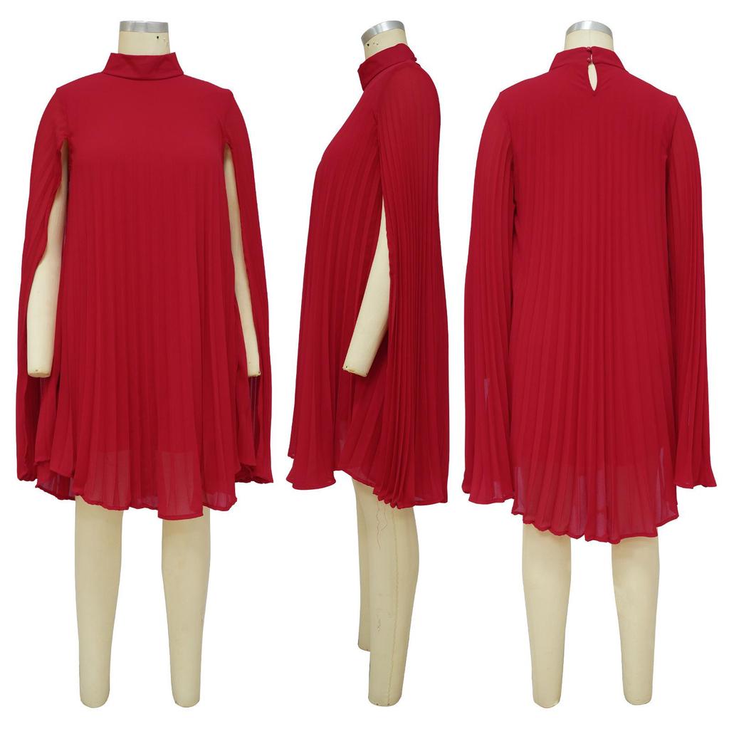 Women's Solid Color Batwing Sleeve Loose Chiffon Dress