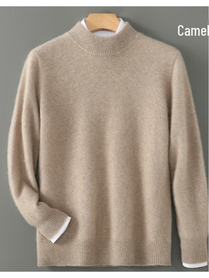 Men's 100% Pure Wool Half-High Collar Thick Cashmere Sweater - Autumn/Winter Loose Knit Pullover.