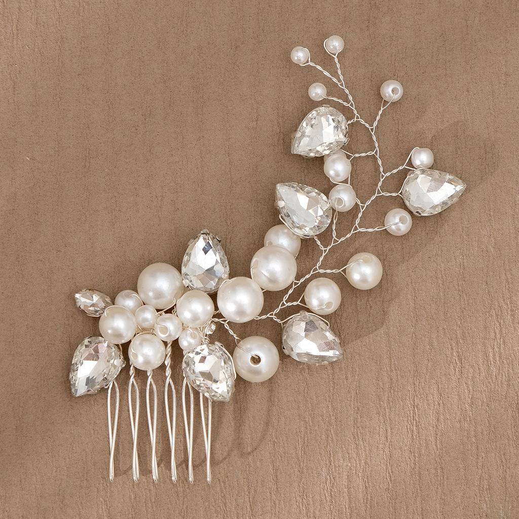 Bridal Jewelry Rhinestone Pearl Hair Comb Retro Wedding Banquet Accessories Handmade Bridal Headdress Hair Comb