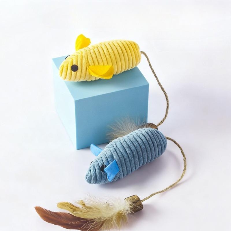 Simulation Mouse Cat Plush Toy Funny Self-hey Feather Sounding Kitten Toy Bite-resistant Interactive Cat Toy Supplies