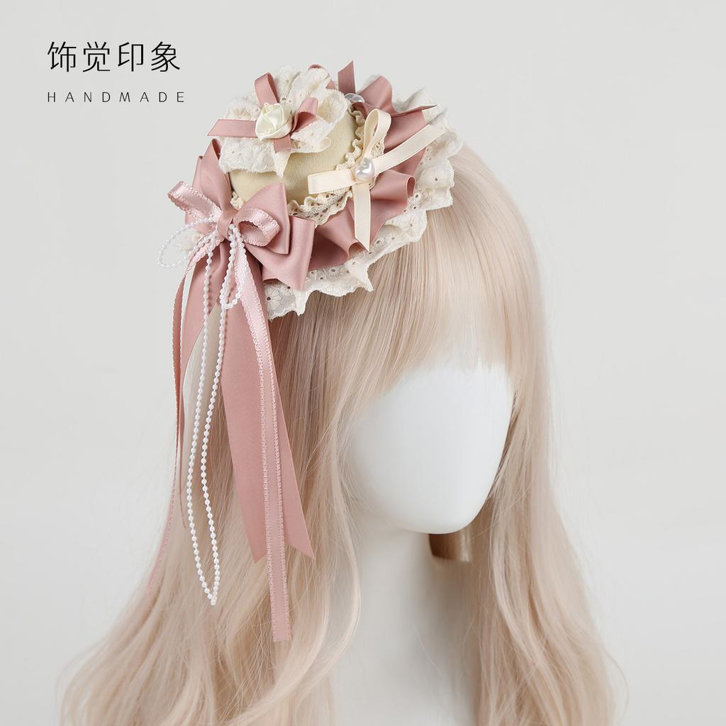 Pink Lolita Ballet Hair Accessories Original Handmade Top Hat Hairpin Necklace Hand Sleeves