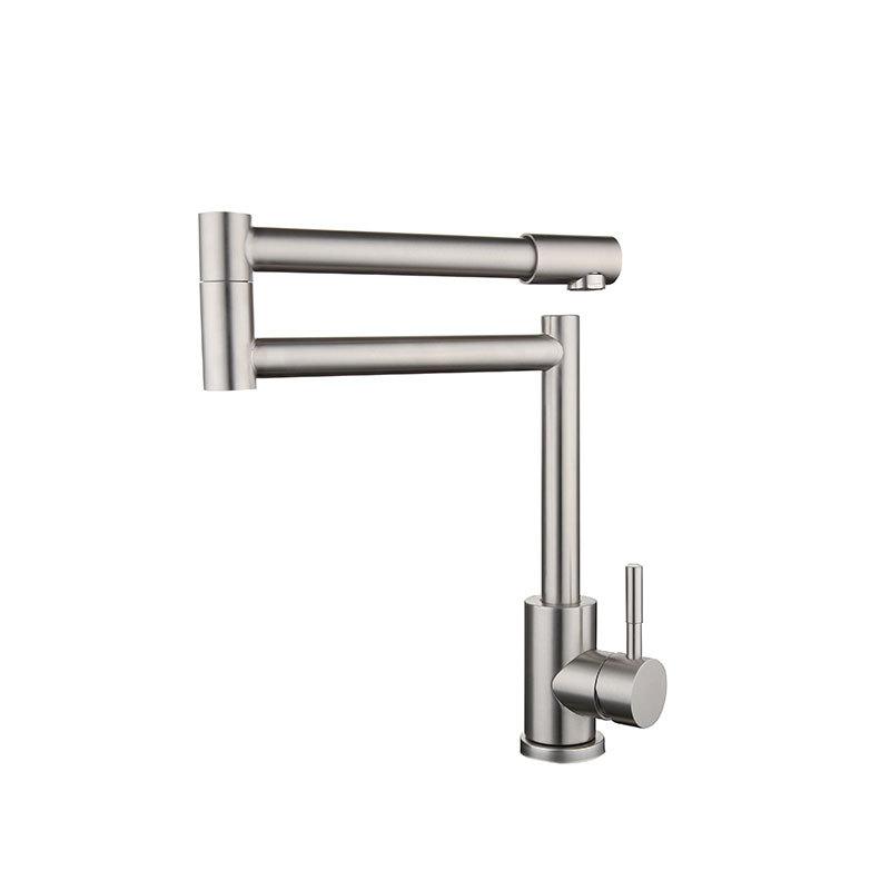 

304 Stainless Steel Brushed Kitchen Faucet, 360° Swivel Foldable Long Reach Spout, Hot/Cold Water Mixer Tap for Sink