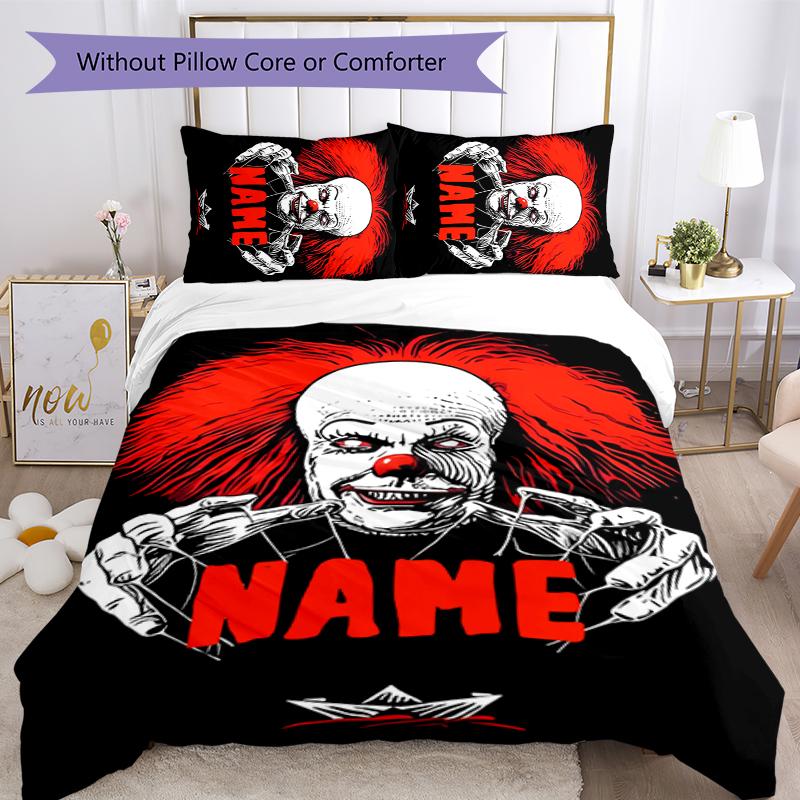 3pcs Custom Name Cartoon Pennywise the Dancing Clown Bedding Set Duvet Cover Closure Includes 1 Duvet Cover & 2 Pillowcases for All Seasons Bedroom De