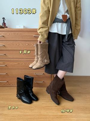 Retro quadratischer Kopf dicker Absatz 2025 Herbst und Winter Mid-Tube Stiefel Damenmode Schnalle quadratischer Kopf Damen Kurzstiefel dünne Damenstiefel