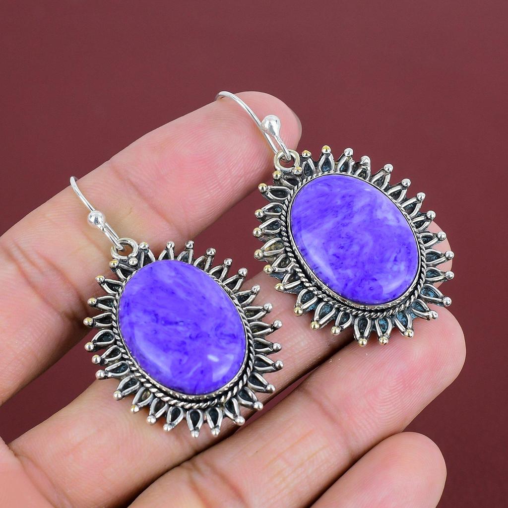 Charoite Gemstone Earrings Handmade Jewelry 925 Sterling Silver Earring Original Charoite Jewelry Awesome Dangle Earring Anniversary Gifts