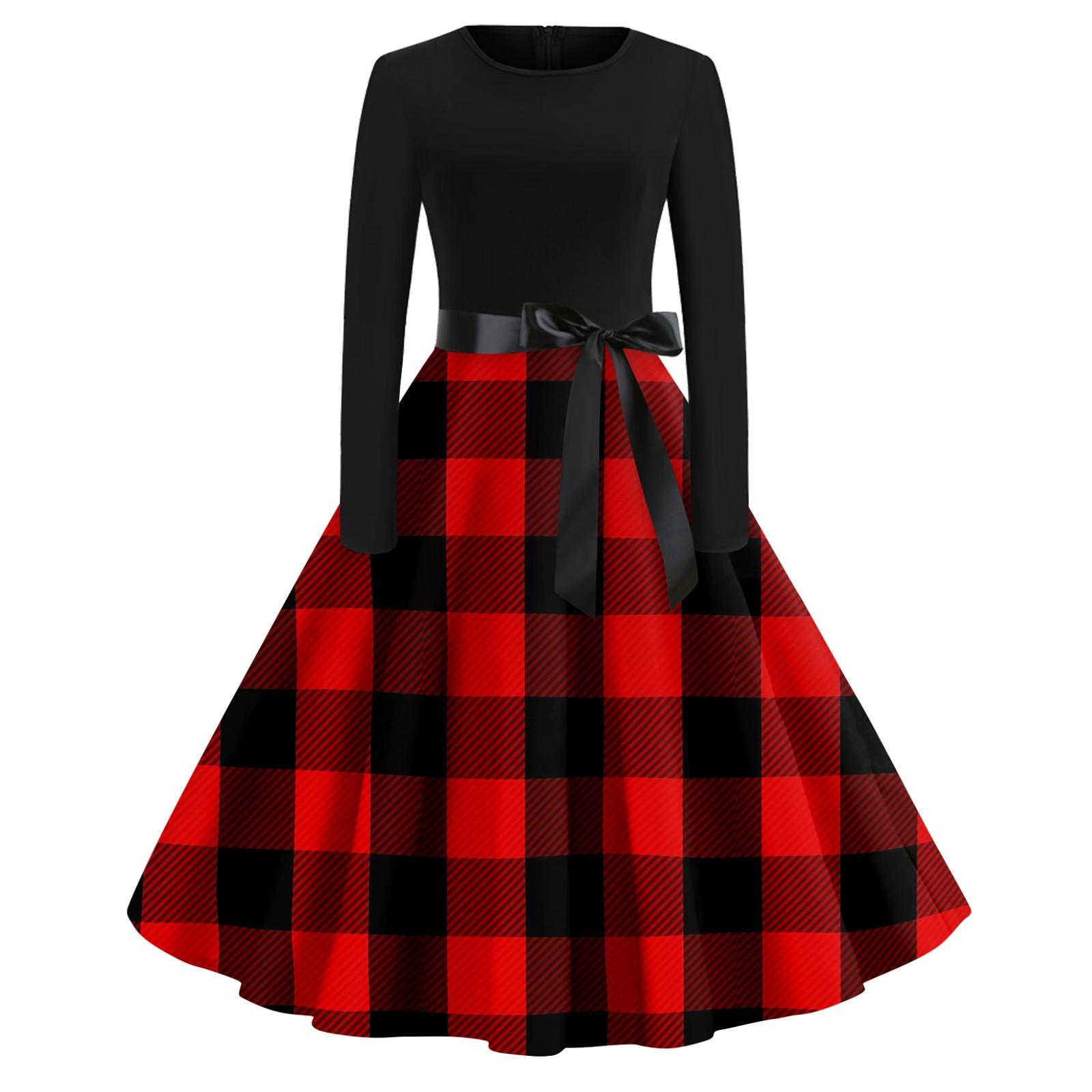 

Женское повседневное и модное винтажное платье с круглым вырезом и принтом S красный