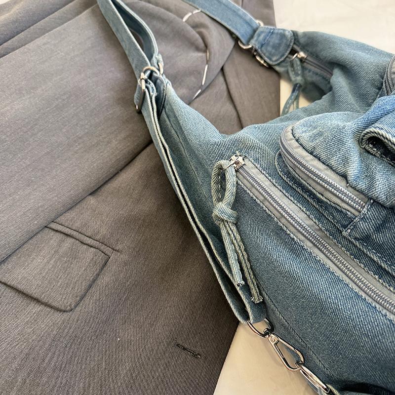 Solid Color Denim Trendy Shoulder Bag for 2026 High Quality Fashi Zipper Large Capacity Versatile Women's Crossbody Bag